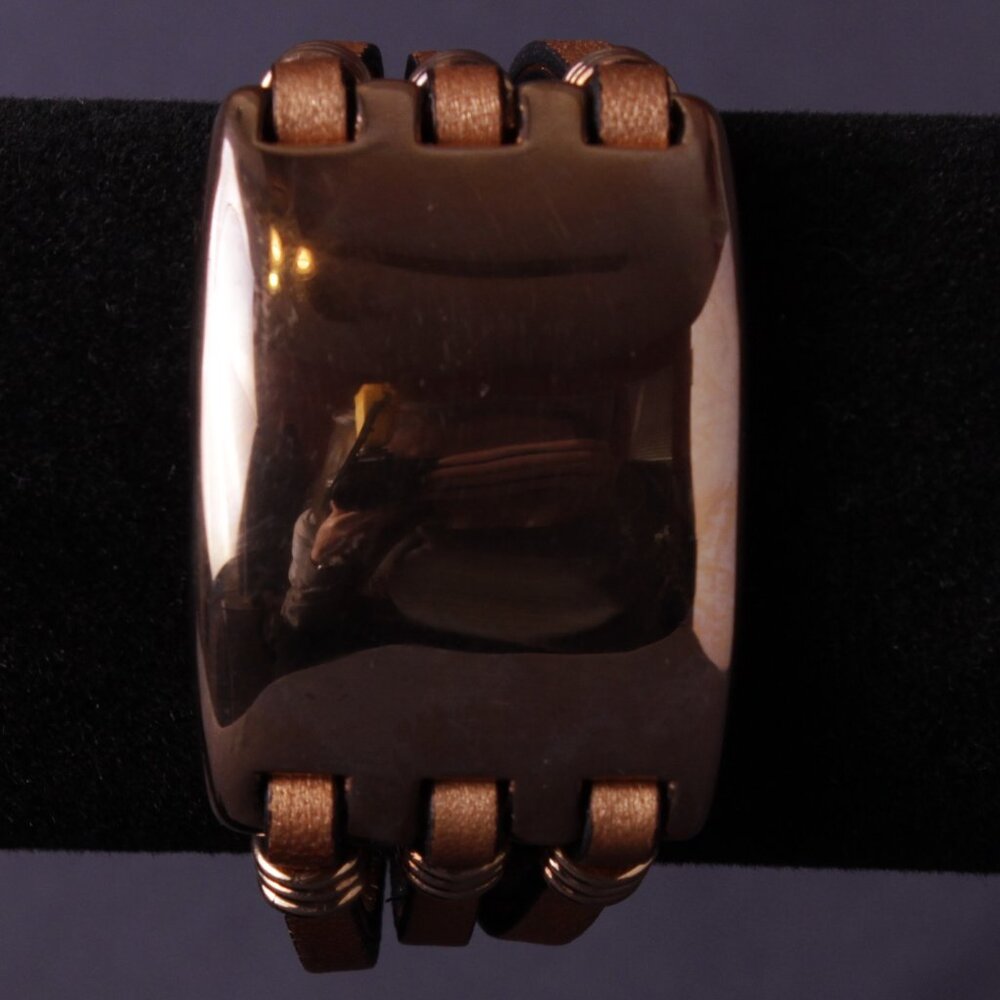 Italian Milor Bronze Leather Bracelet, Magnet closure with clasps